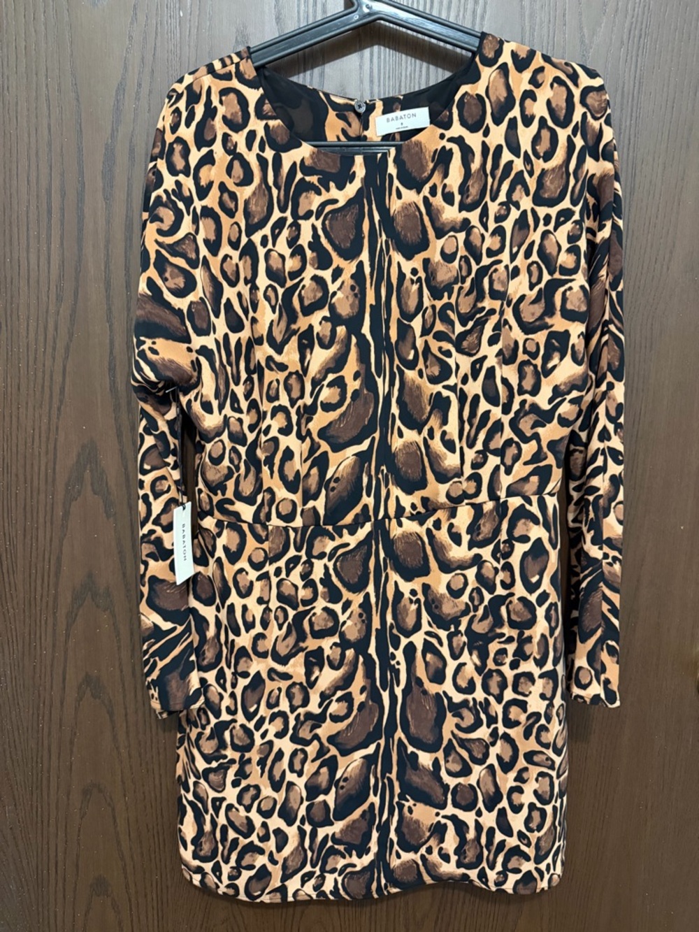 Babaton Leopard-Print Long Sleeve Dress in Brown and Black